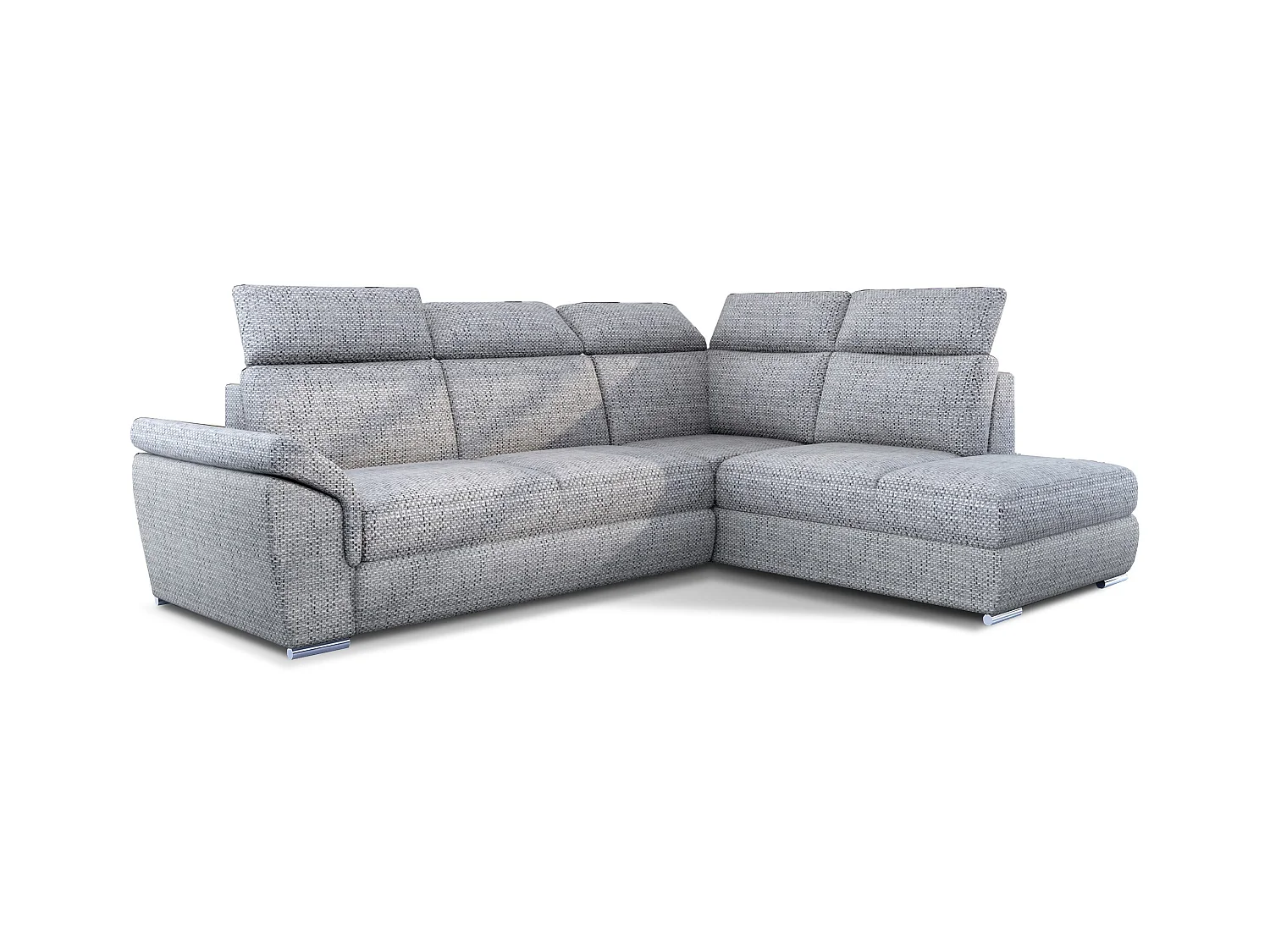 Canapé angle droit convertible tissu gris clair chiné avec appuis-tête réglables Kepita 260cm