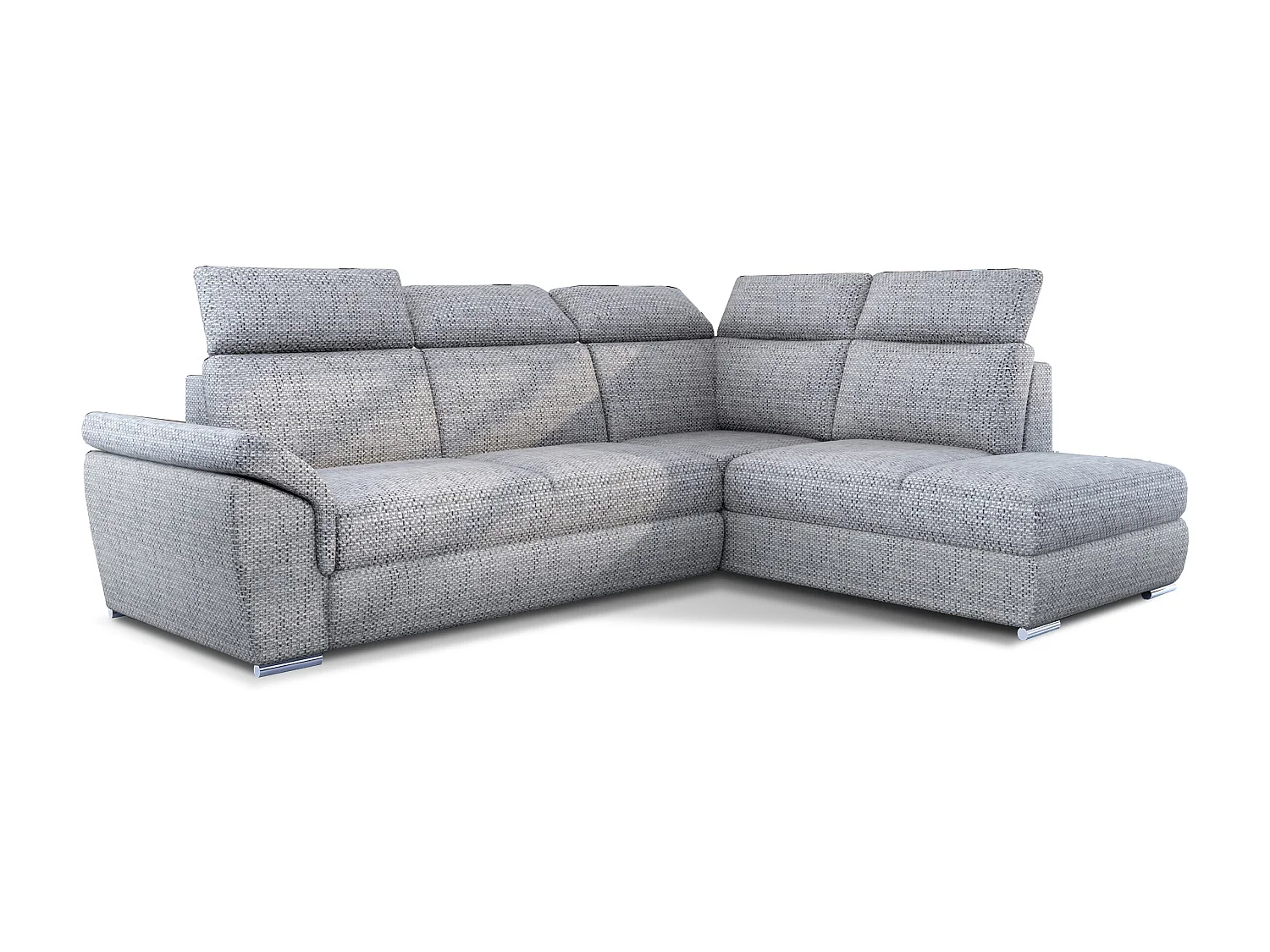 Canapé angle droit convertible tissu gris clair chiné avec appuis-tête réglables Kepita 260cm