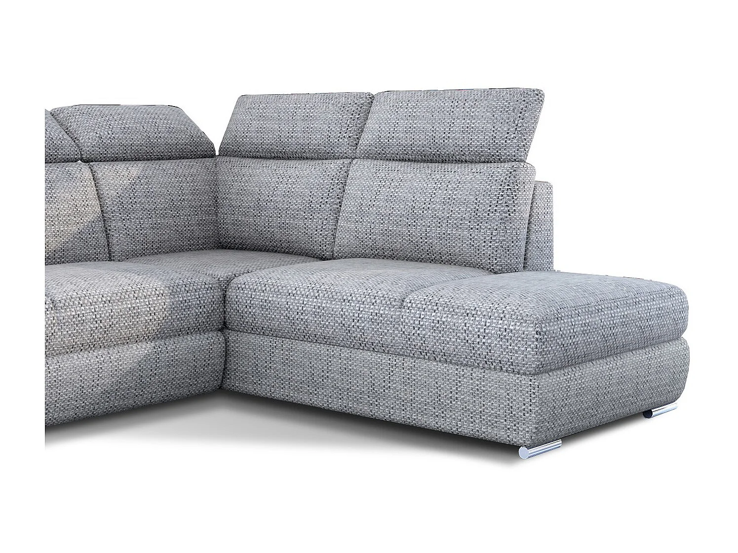 Canapé angle droit convertible tissu gris clair chiné avec appuis-tête réglables Kepita 260cm