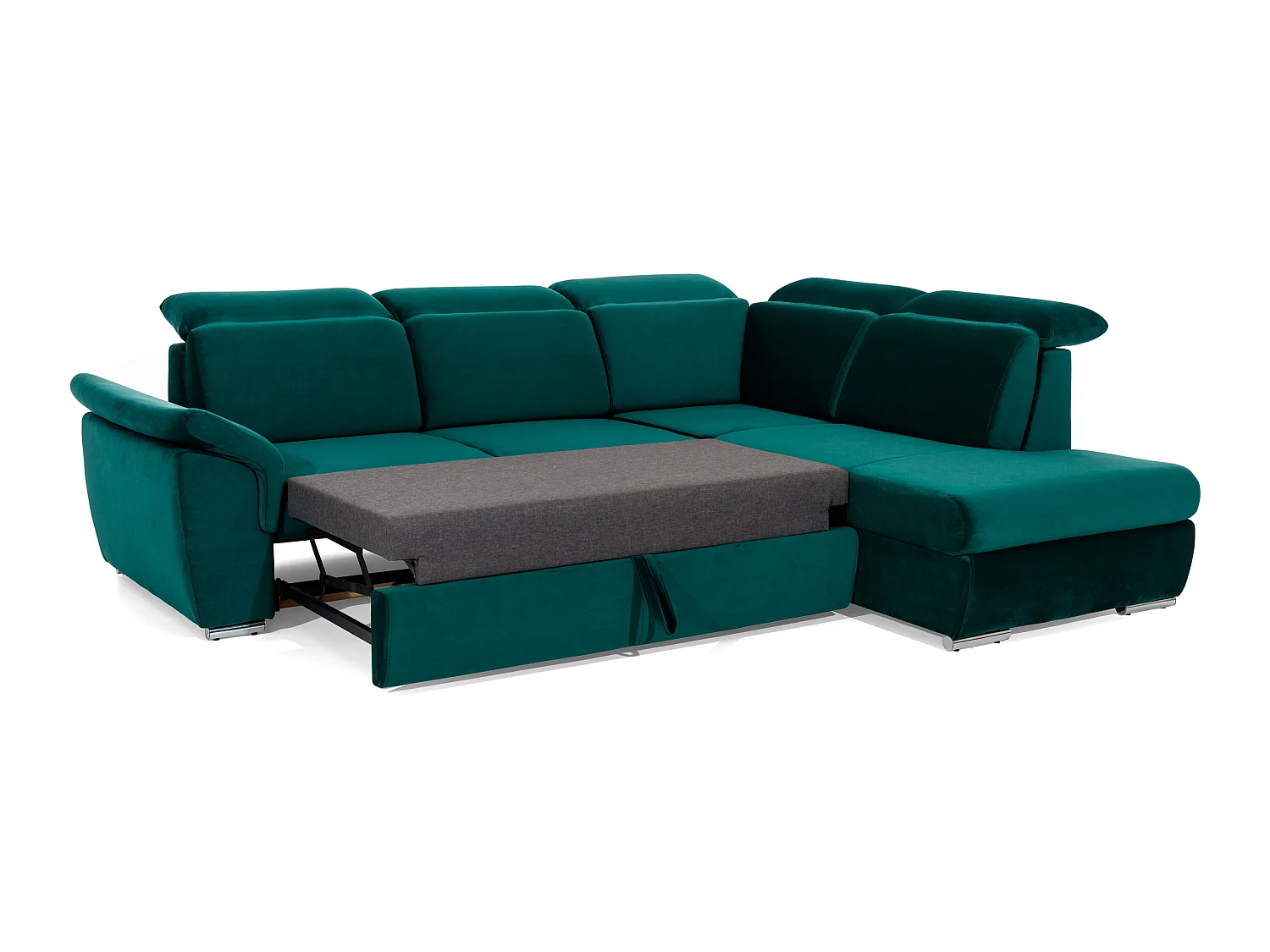 Canapé angle droit convertible tissu gris clair chiné avec appuis-tête réglables Kepita 260cm