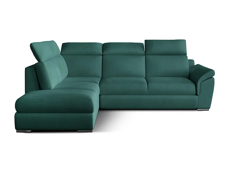 Canapé angle gauche convertible velours bleu canard avec appuis-tête réglables Kepita 260cm