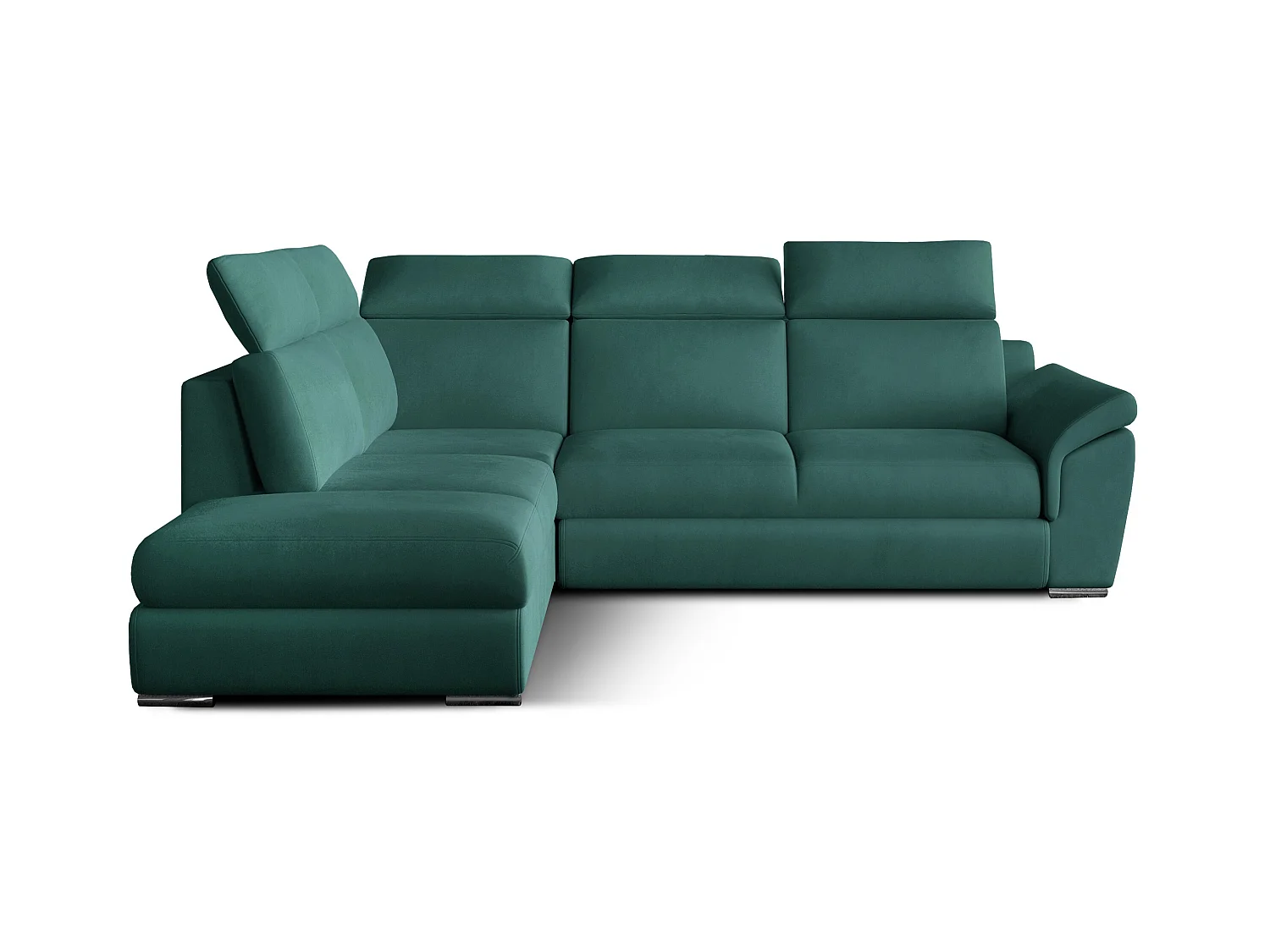 Canapé angle gauche convertible velours bleu canard avec appuis-tête réglables Kepita 260cm