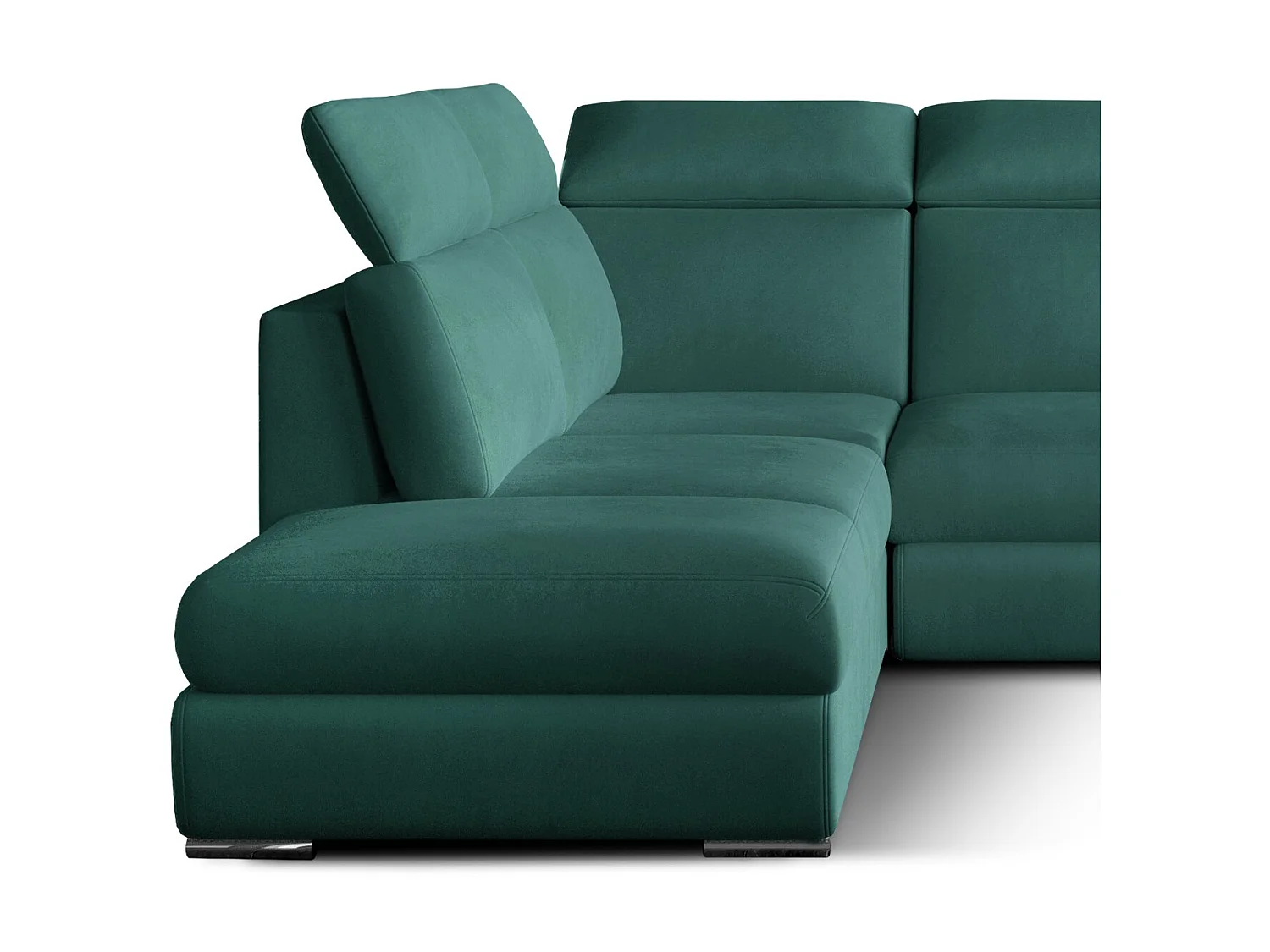 Canapé angle gauche convertible velours bleu canard avec appuis-tête réglables Kepita 260cm