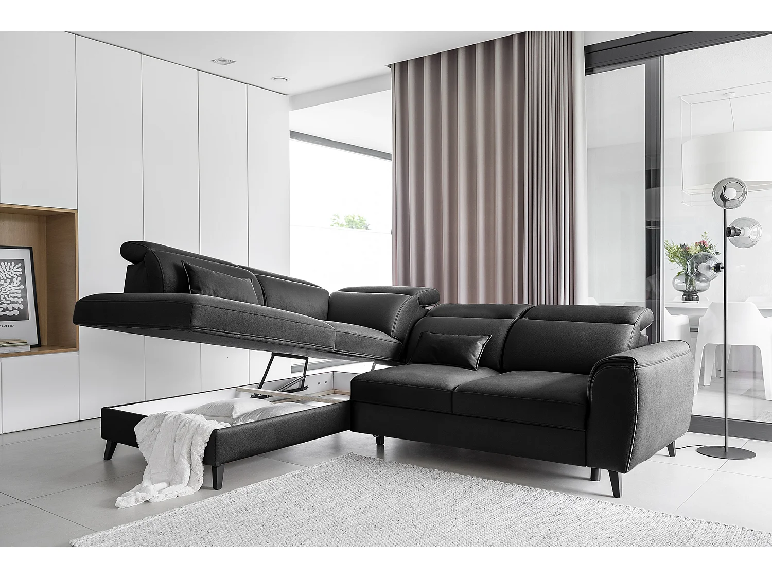 Canapé d'angle gauche convertible tissu noir Noblesse 255cm 2