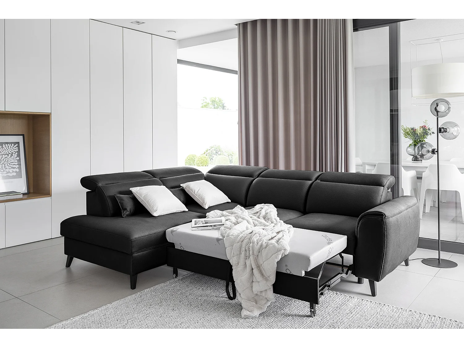 Canapé d'angle gauche convertible tissu noir Noblesse 255cm 2