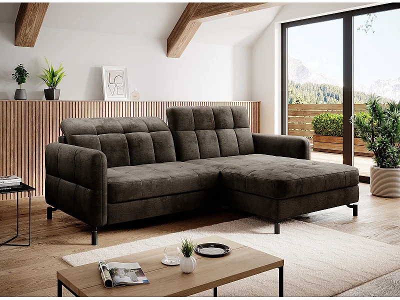 Canapé convertible velours matelassé chocolat angle droit Lory 225cm