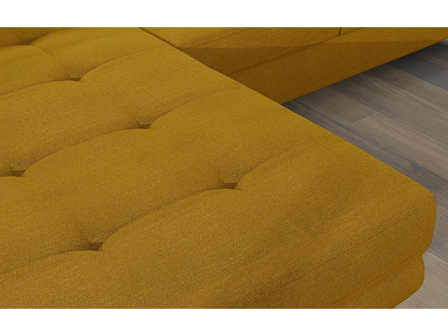 Canapé d'angle convertible tissu appuis-tête réglables KALIZO - Coffre et pieds acier chromé-Jaune chamoix-angle gauche