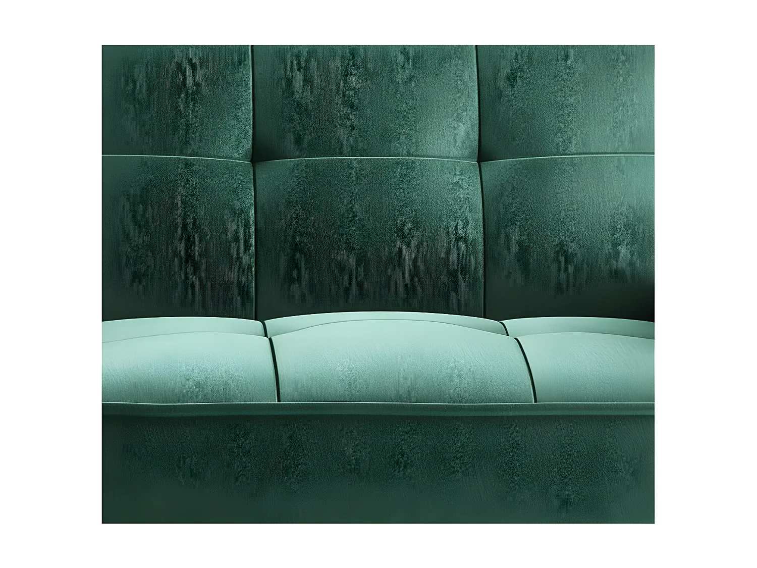 Canapé convertible 3 places tissu doux vert foncé capitonné et pieds bois noir Bizza 220cm