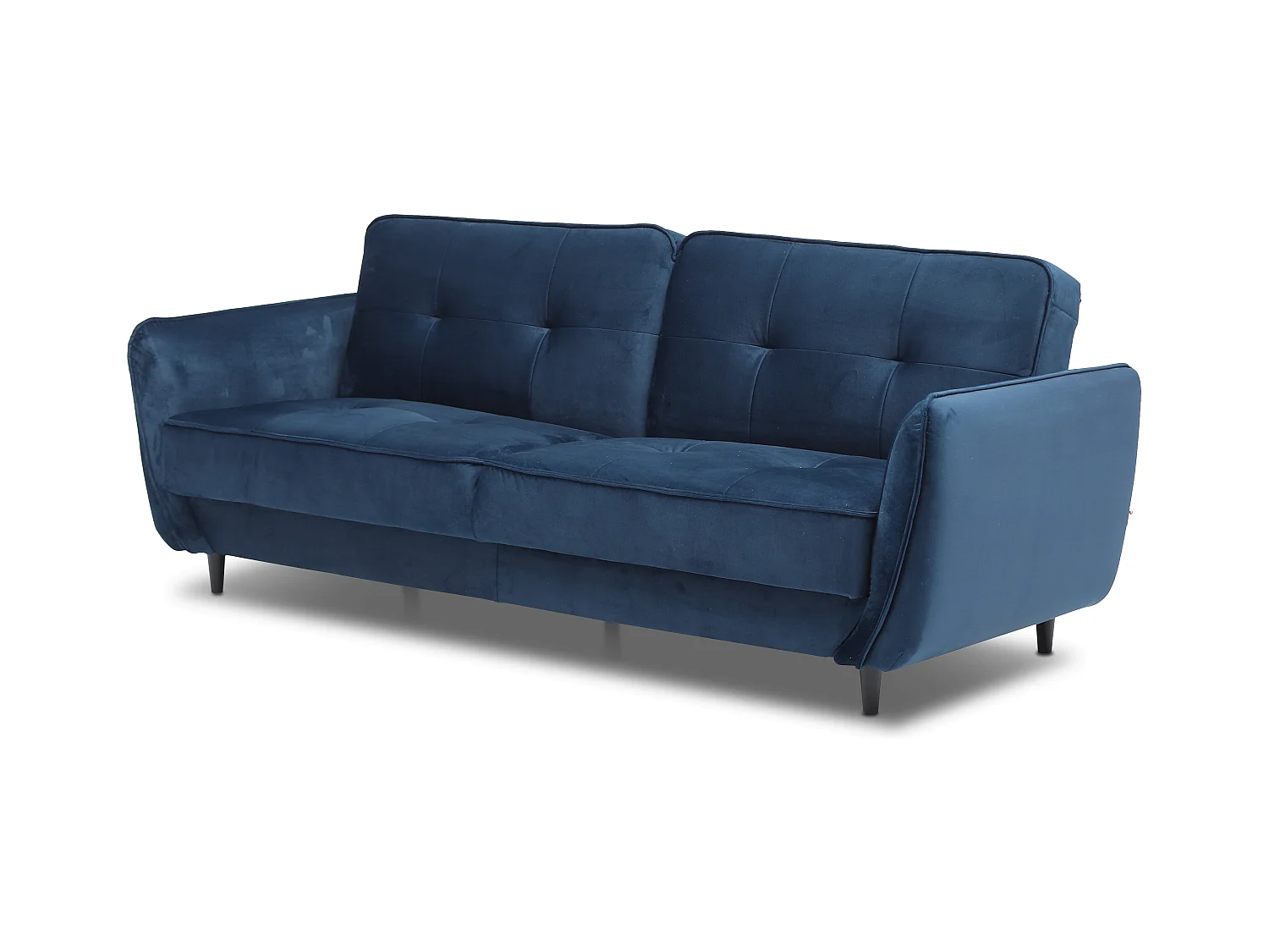 Canapé convertible 3 places tissu doux vert foncé capitonné et pieds bois noir Bizza 220cm