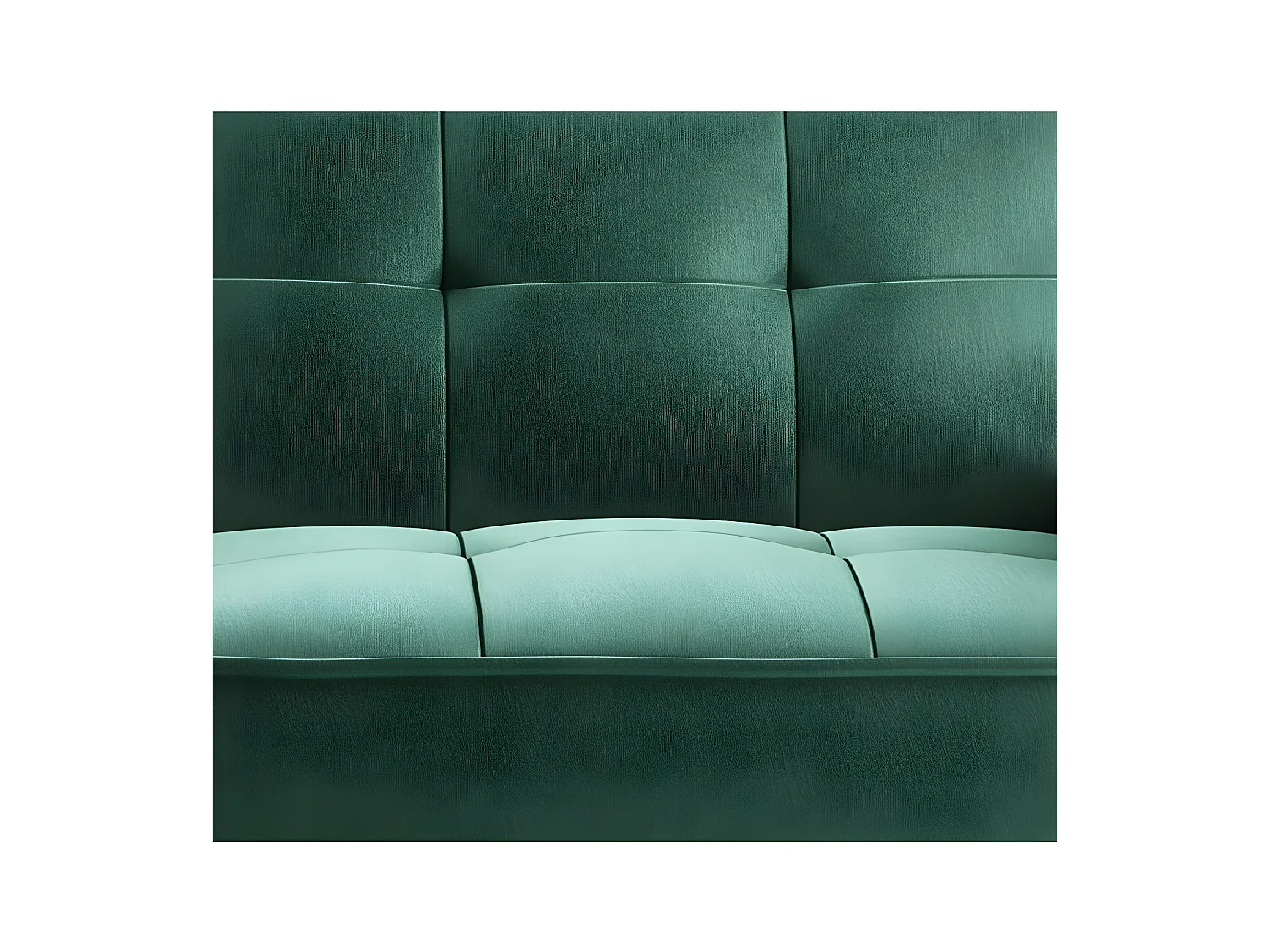 Canapé convertible 3 places tissu doux vert foncé capitonné et pieds bois noir Bizza 220cm