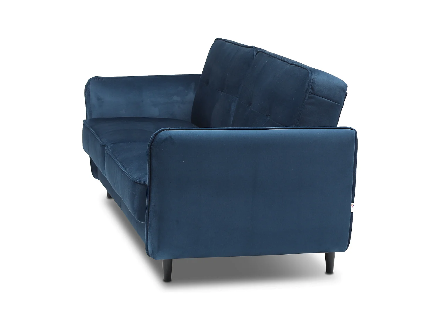 Canapé convertible 3 places tissu doux vert foncé capitonné et pieds bois noir Bizza 220cm