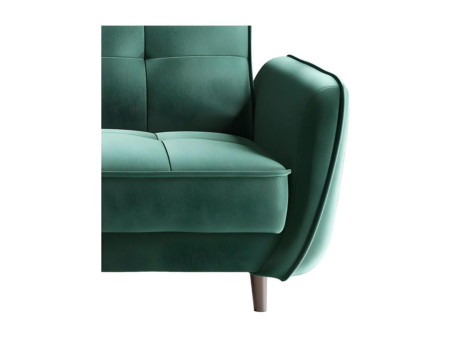 Canapé convertible 3 places tissu doux vert foncé capitonné et pieds bois noir Bizza 220cm