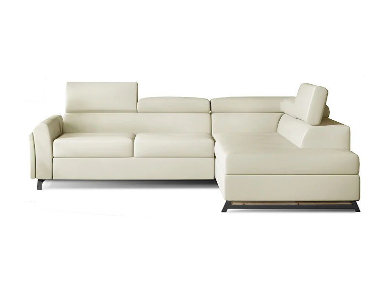 Canapé angle droit convertible simili cuir crèmz avec têtières réglables Nikos 265cm