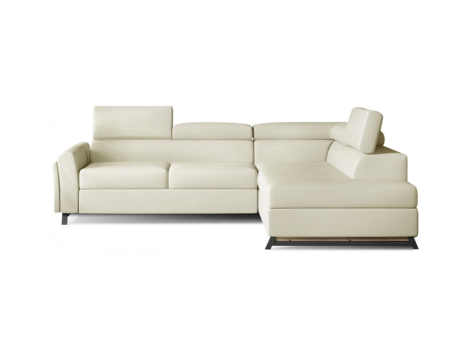 Canapé angle droit convertible simili cuir crèmz avec têtières réglables Nikos 265cm