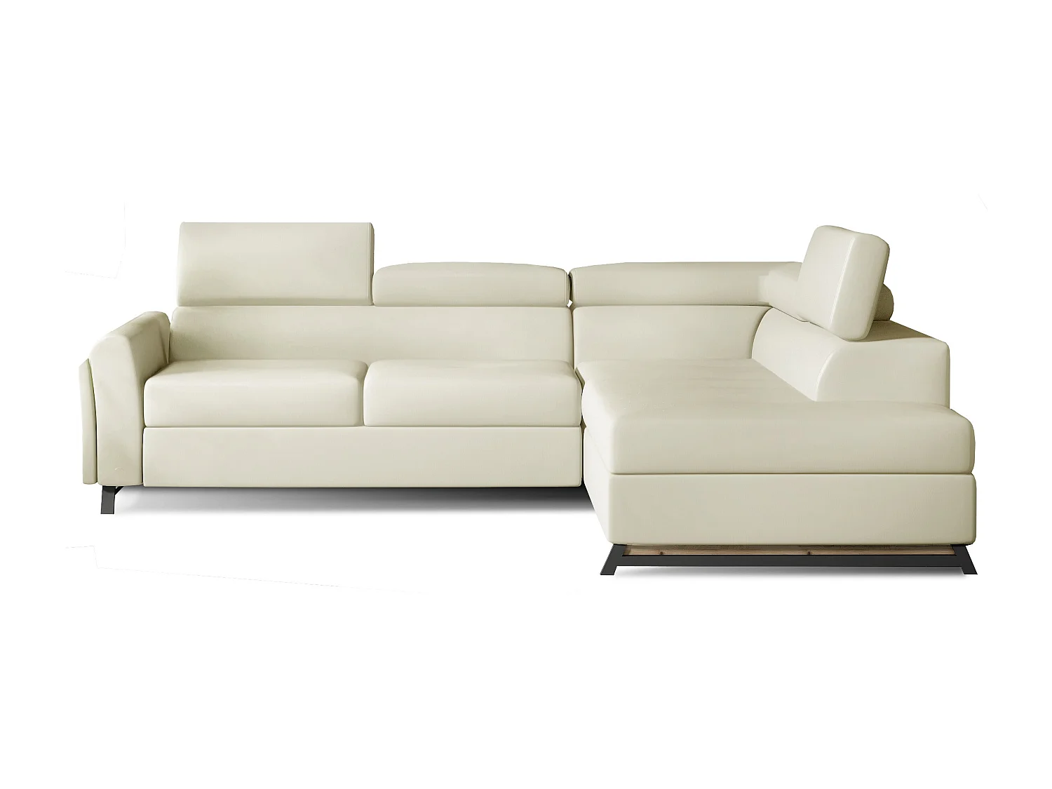 Canapé angle droit convertible simili cuir crèmz avec têtières réglables Nikos 265cm