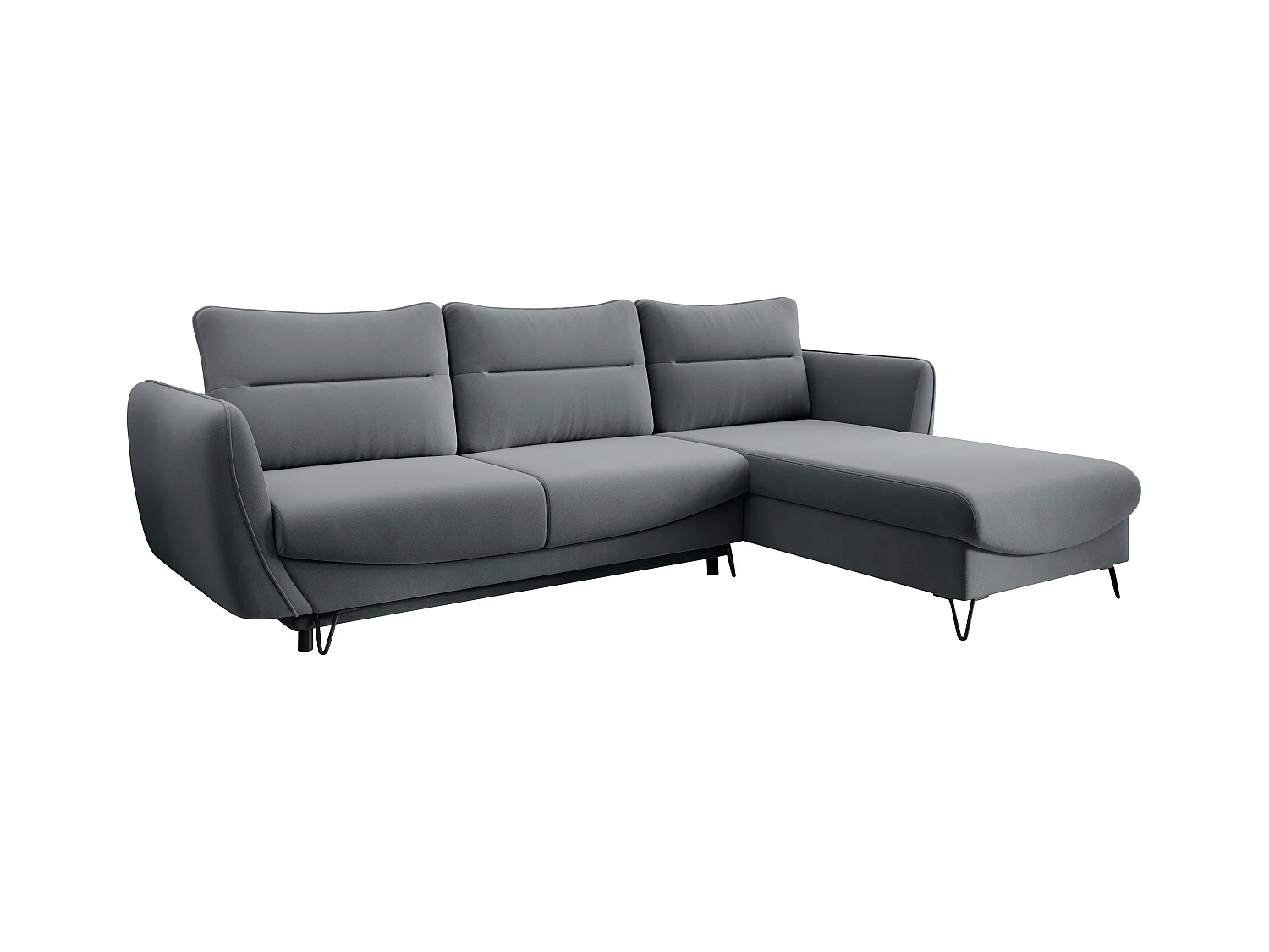 Canapé d'angle droit convertible velours gris Zurik 276cm