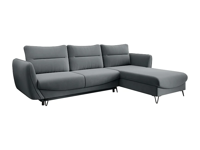 Canapé d'angle droit convertible velours gris Zurik 276cm