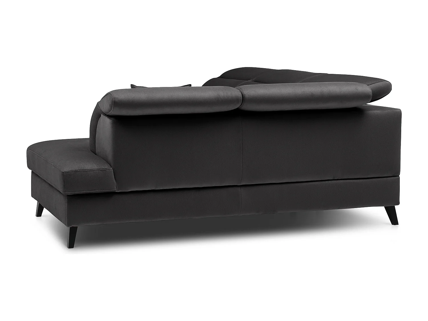 Sofá esquinero convertible de tela NOBLESSE con almacenaje - Patas de madera negras-Gris antracita-Ángulos rectos