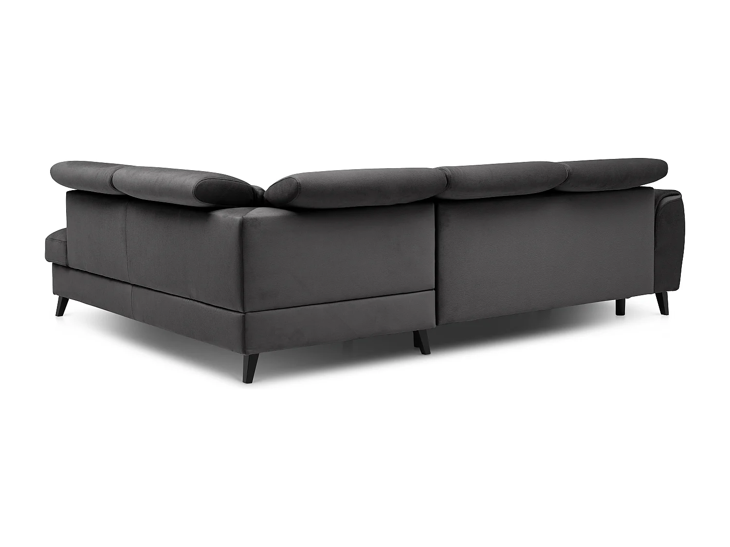 Sofá esquinero convertible de tela NOBLESSE con almacenaje - Patas de madera negras-Gris antracita-Ángulos rectos