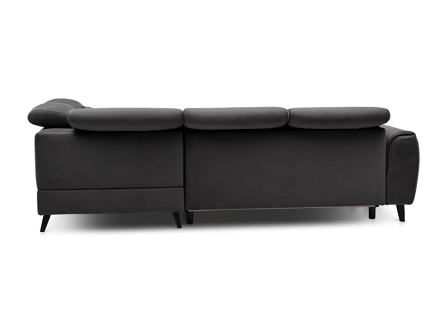 Sofá esquinero convertible de tela NOBLESSE con almacenaje - Patas de madera negras-Gris antracita-Ángulos rectos