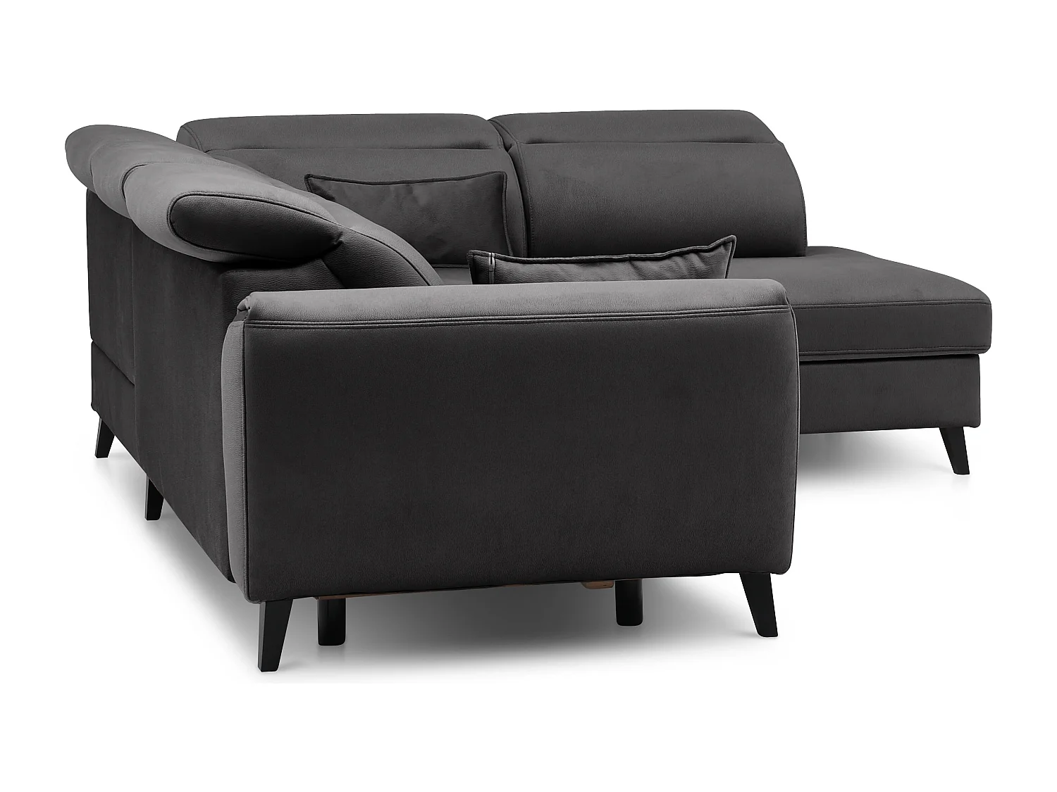 Sofá esquinero convertible de tela NOBLESSE con almacenaje - Patas de madera negras-Gris antracita-Ángulos rectos