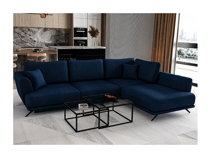 Canapé convertible angle droit velours bleu marine Savary 280cm