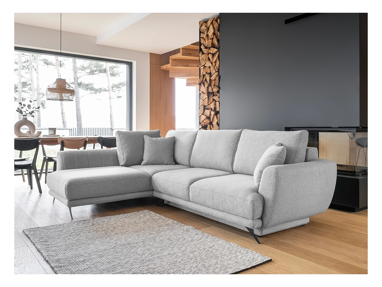 Canapé convertible angle gauche tissu gris souris Savary 280cm