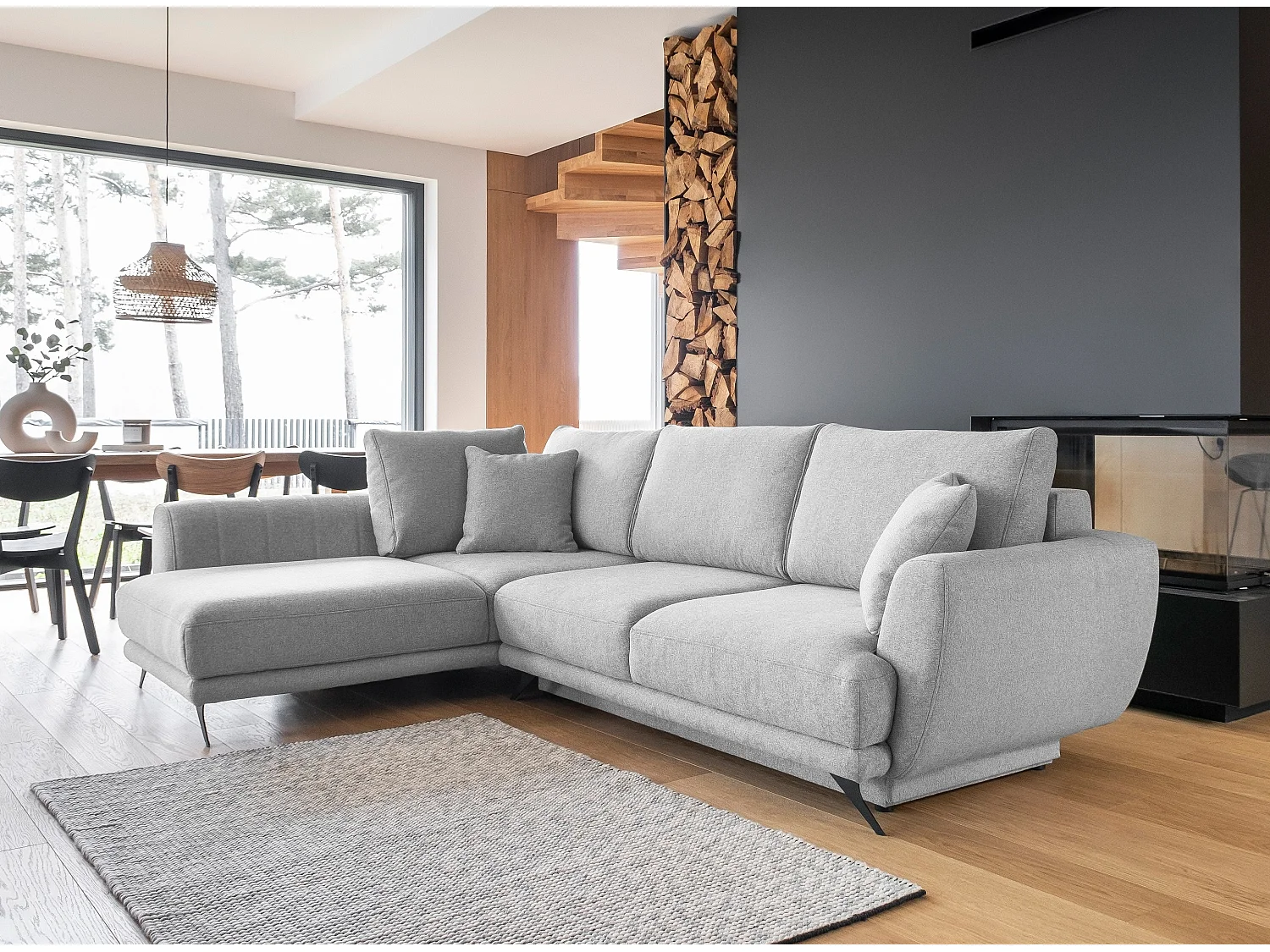 Canapé convertible angle gauche tissu gris souris Savary 280cm