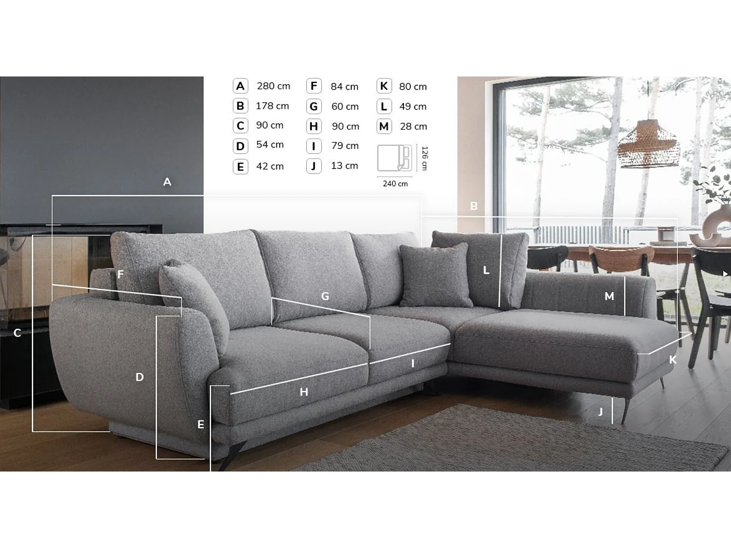 Canapé convertible angle gauche tissu gris souris Savary 280cm
