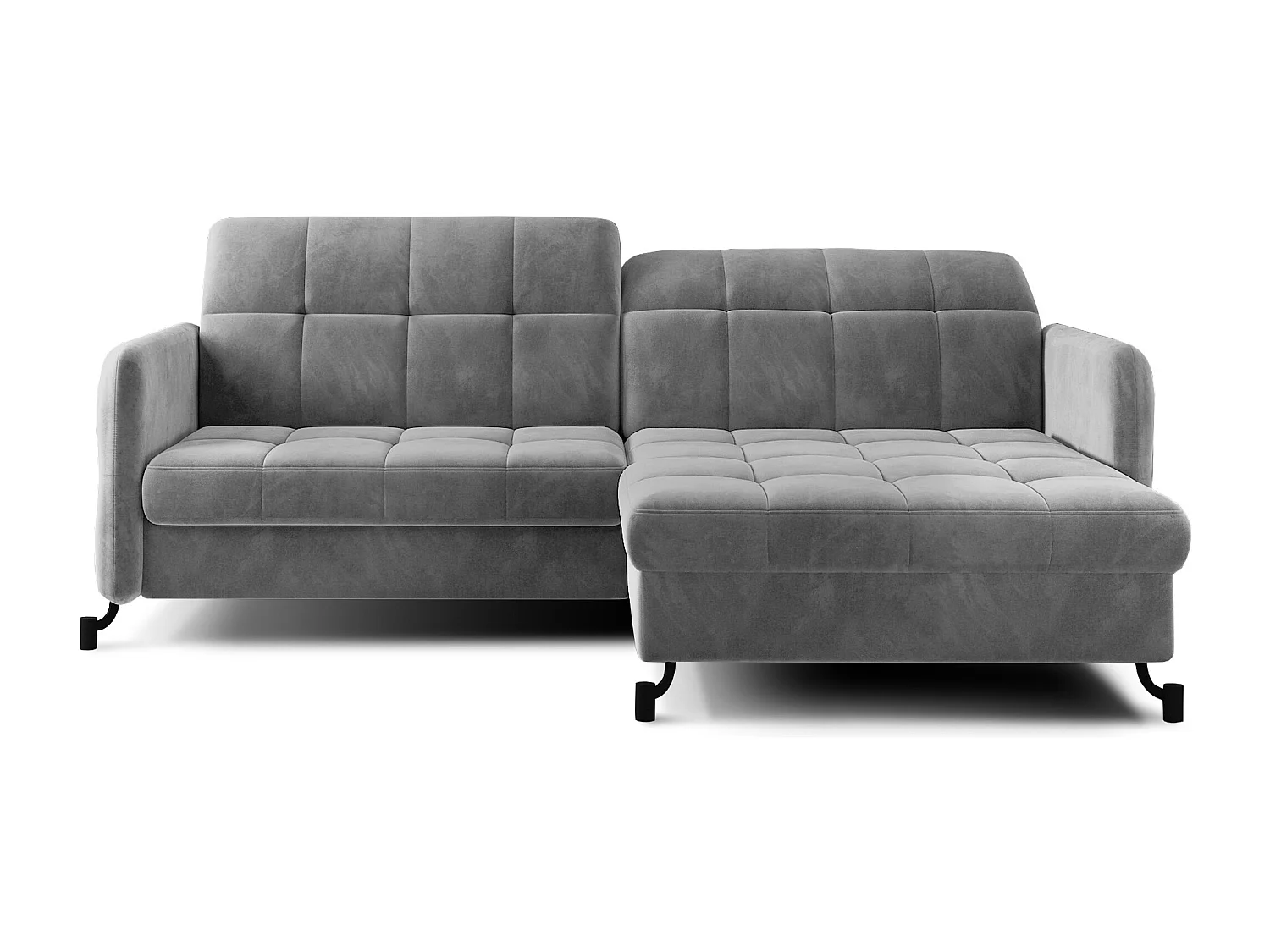 Canapé d'angle convertible velours avec coffre de rangement LORI-Vert épinard-angle droit