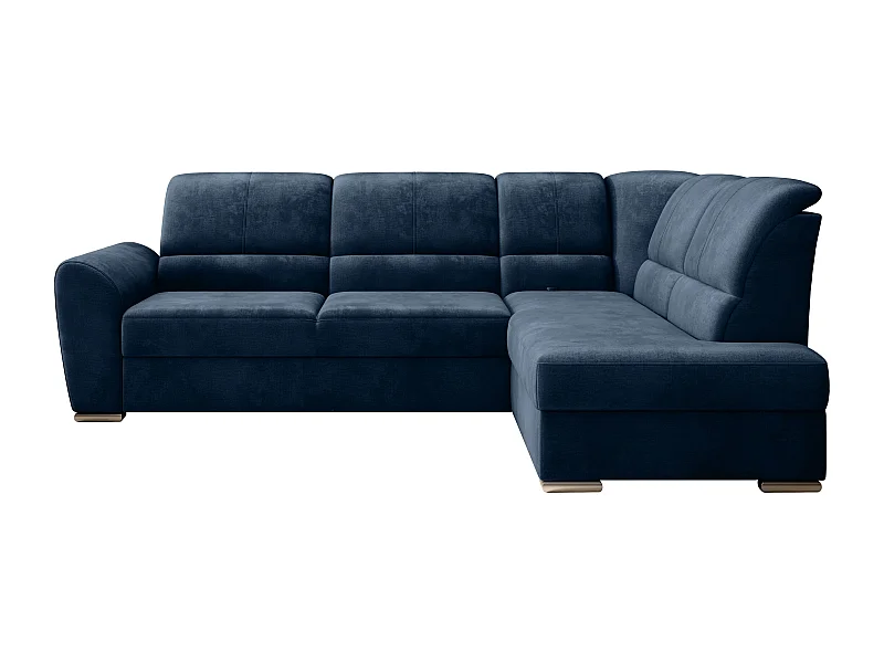 Canapé angle droit convertible tissu doux bleu nuit et pieds acier chromé Zabor 270cm