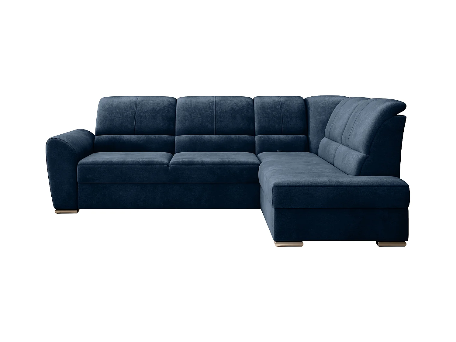 Canapé angle droit convertible tissu doux bleu nuit et pieds acier chromé Zabor 270cm