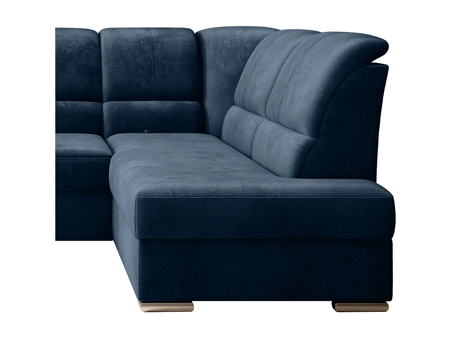 Canapé angle droit convertible tissu doux bleu nuit et pieds acier chromé Zabor 270cm