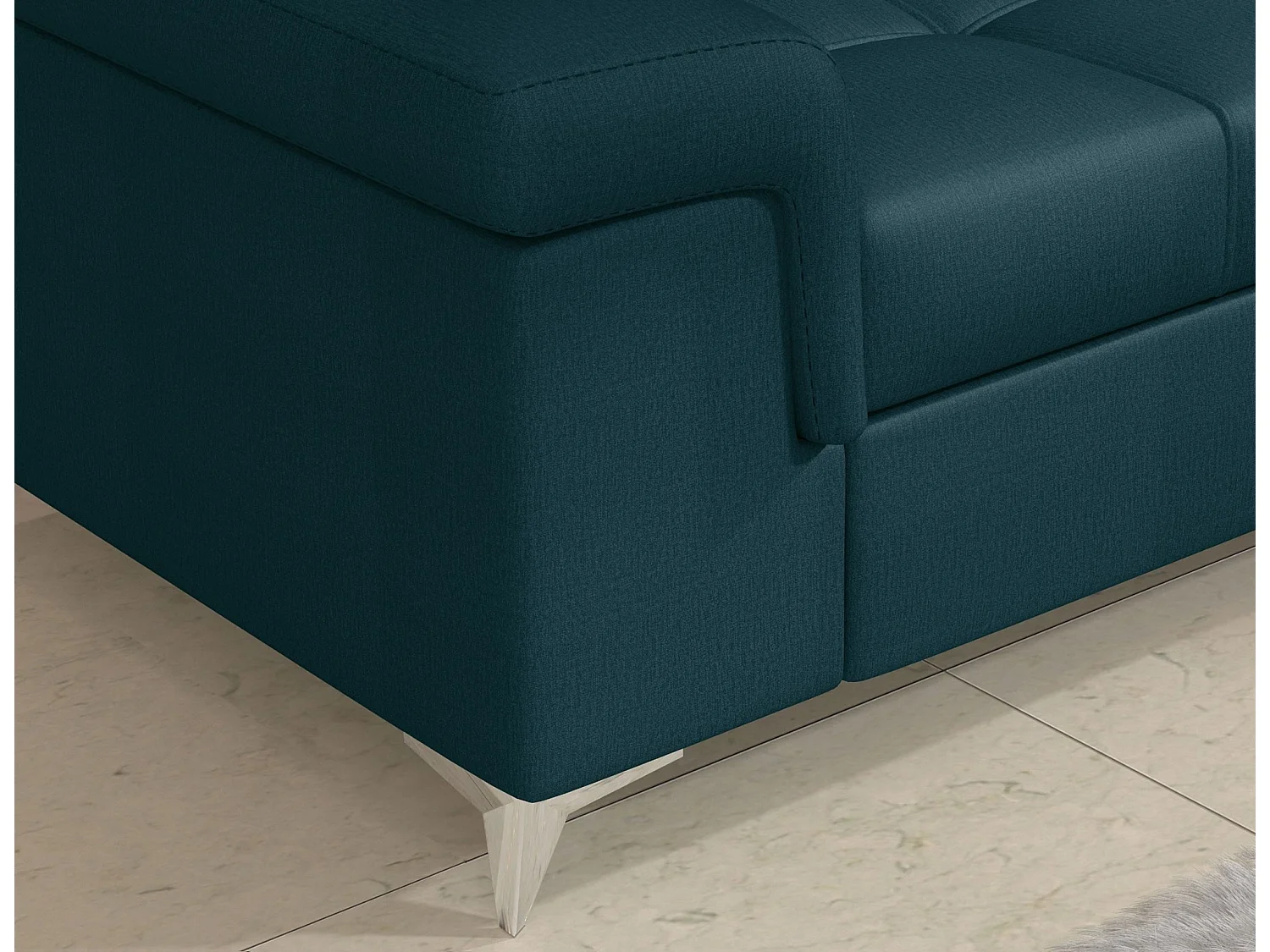 Canapé d'angle convertible velours MARIDO - Coffre et appuis-tête réglables-Bleu foncé-angle gauche