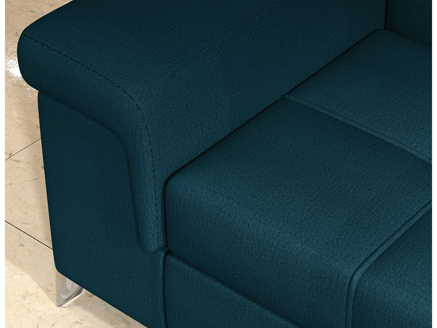 Canapé d'angle convertible velours MARIDO - Coffre et appuis-tête réglables-Bleu foncé-angle gauche