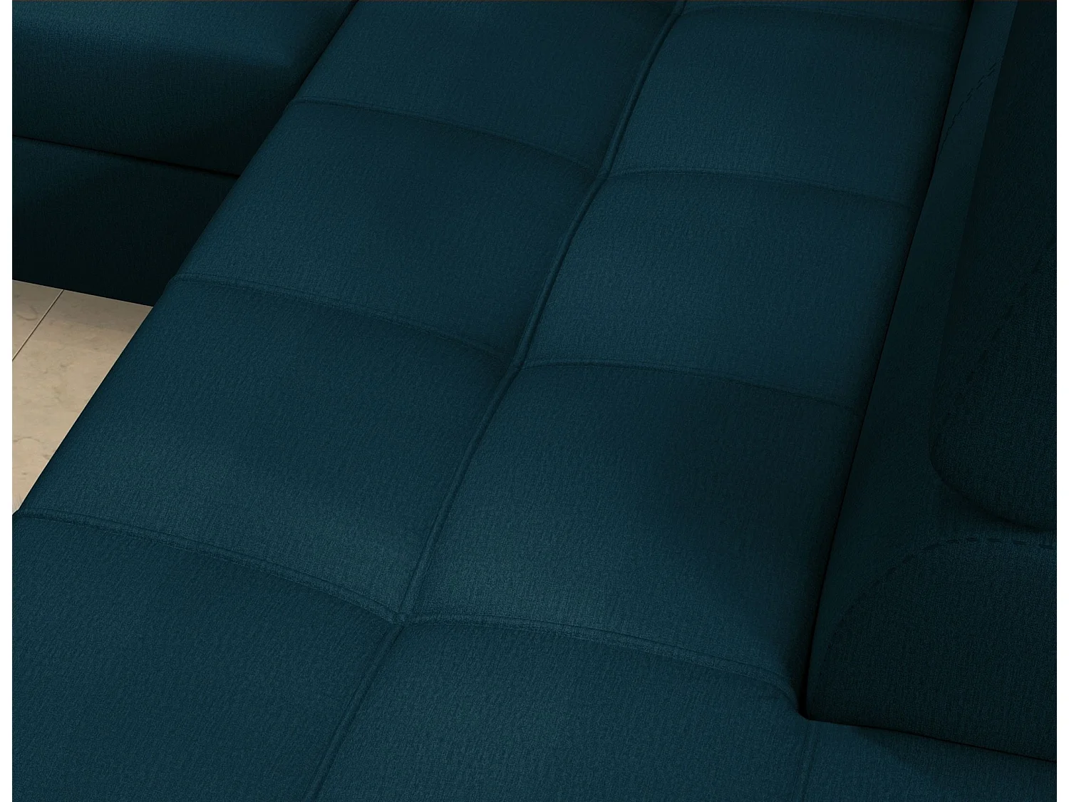 Canapé d'angle convertible velours MARIDO - Coffre et appuis-tête réglables-Bleu foncé-angle gauche