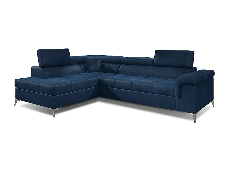 Canapé d'angle gauche convertible velours bleu foncé Marido 275cm