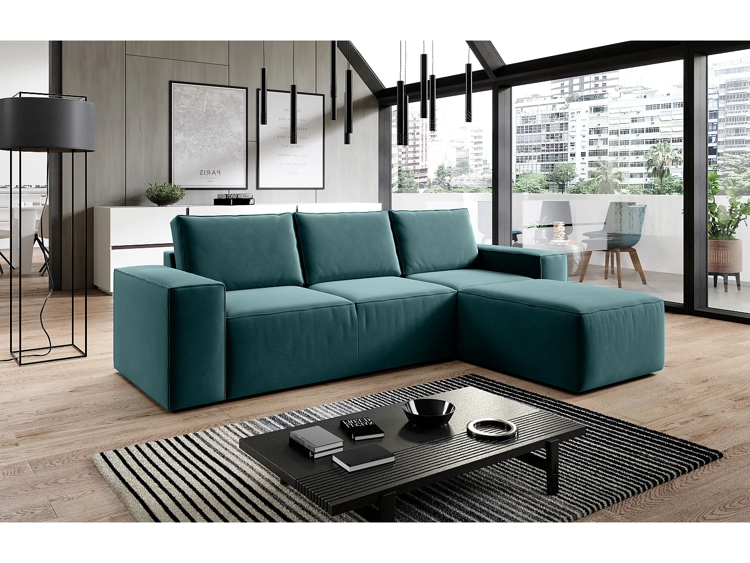 Willace groen fluwelen moderne converteerbare hoekbank links 302 cm