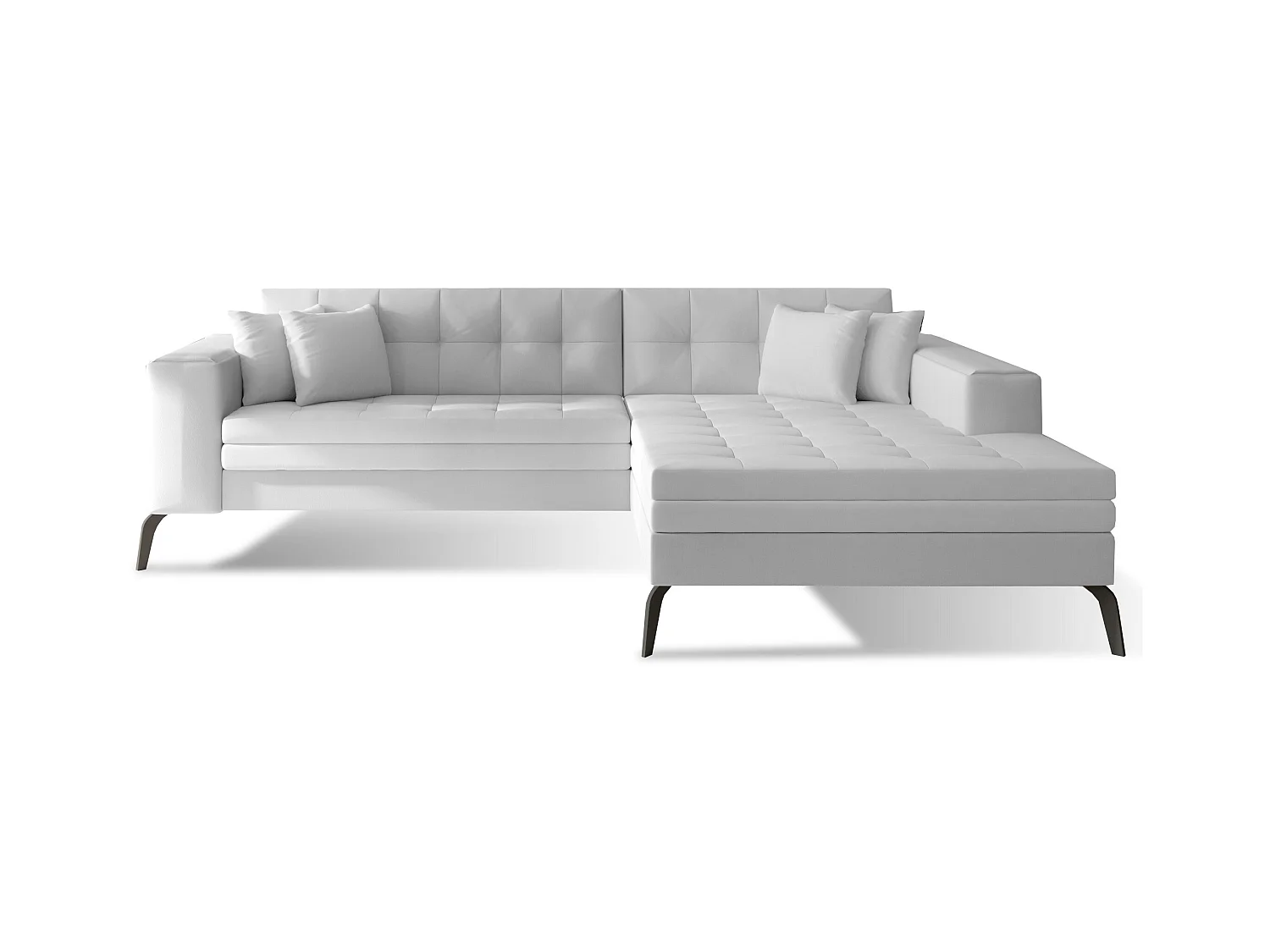 Canapé convertible capitonné angle droit simili cuir blanc et pieds métal noir Lazor 295cm