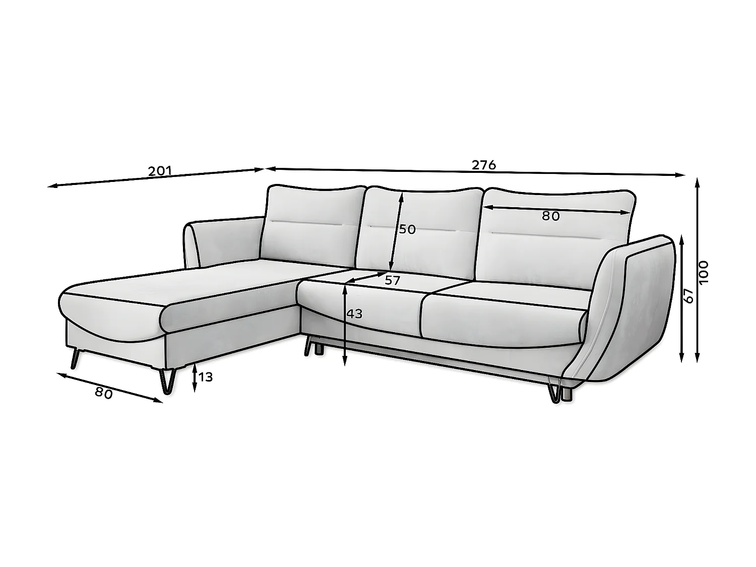 Canapé d'angle droit convertible tissu doux bleu nuit Zurik 276cm