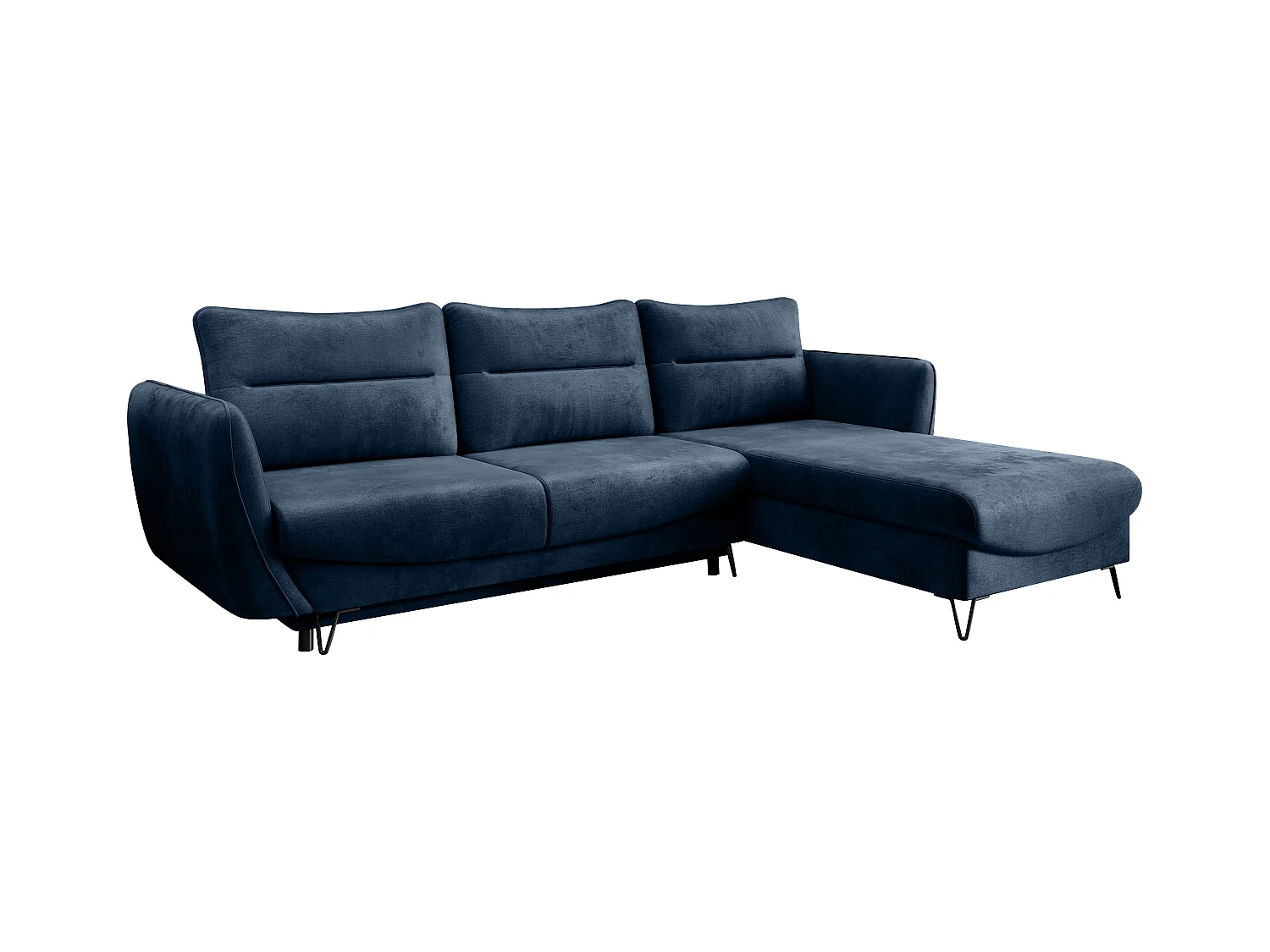 Canapé d'angle droit convertible tissu doux bleu nuit Zurik 276cm