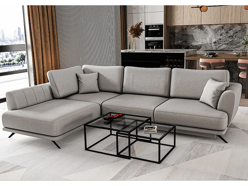 Converteerbare bank linkerhoek Savary grijsbeige stof 280 cm