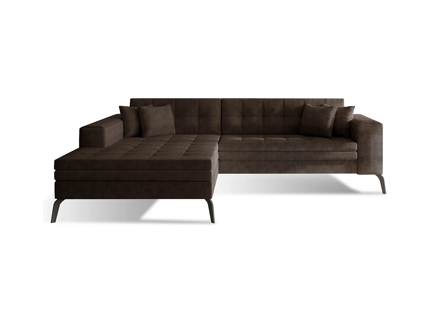 Canapé convertible capitonné angle gauche tissu marron et pieds métal noir Lazor 295cm