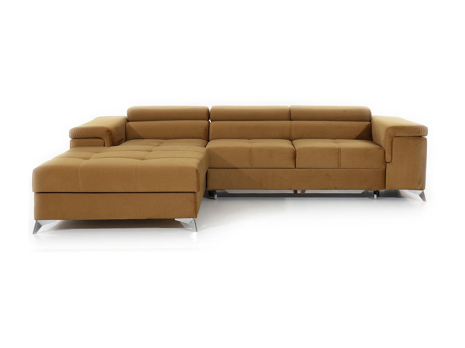 Canapé angle gauche convertible velours marron orangé avec appuis-tête réglables Rikaro 280cm