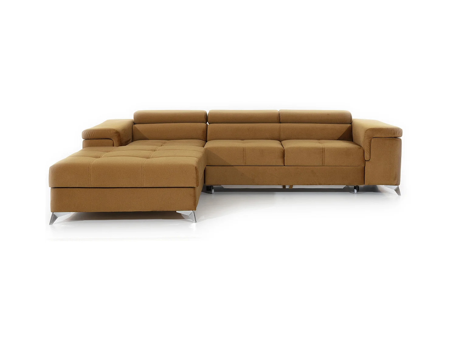 Canapé angle gauche convertible velours marron orangé avec appuis-tête réglables Rikaro 280cm