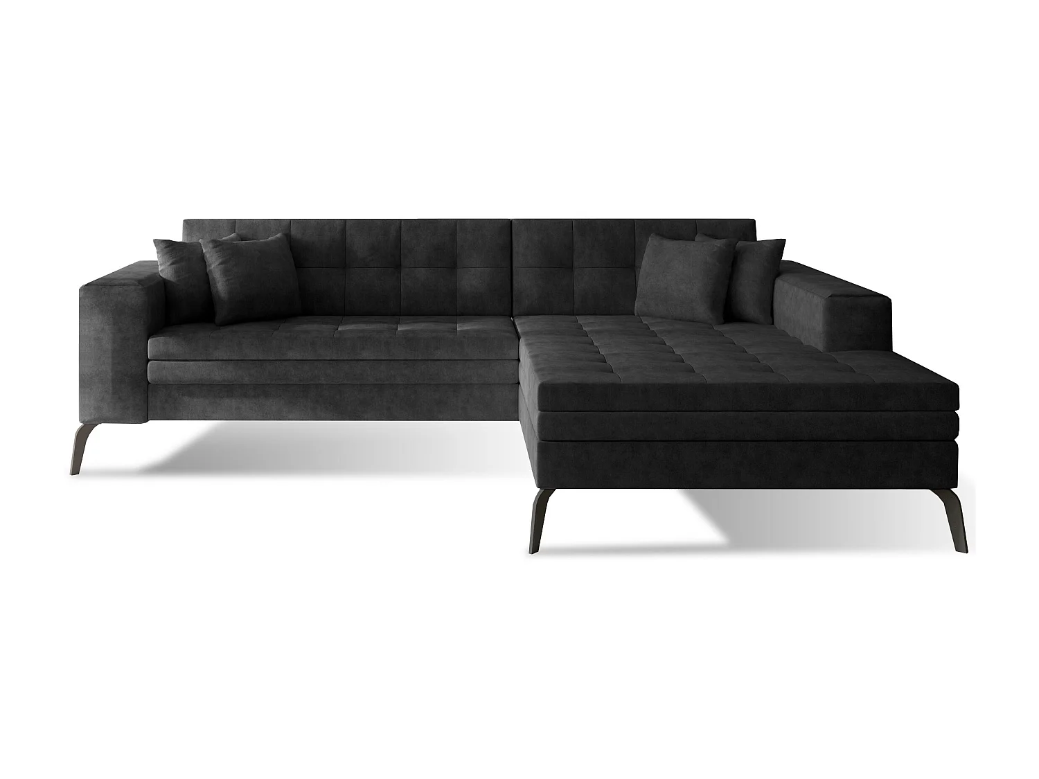 Canapé convertible capitonné angle gauche tissu anthracite et pieds métal noir Lazor 295cm