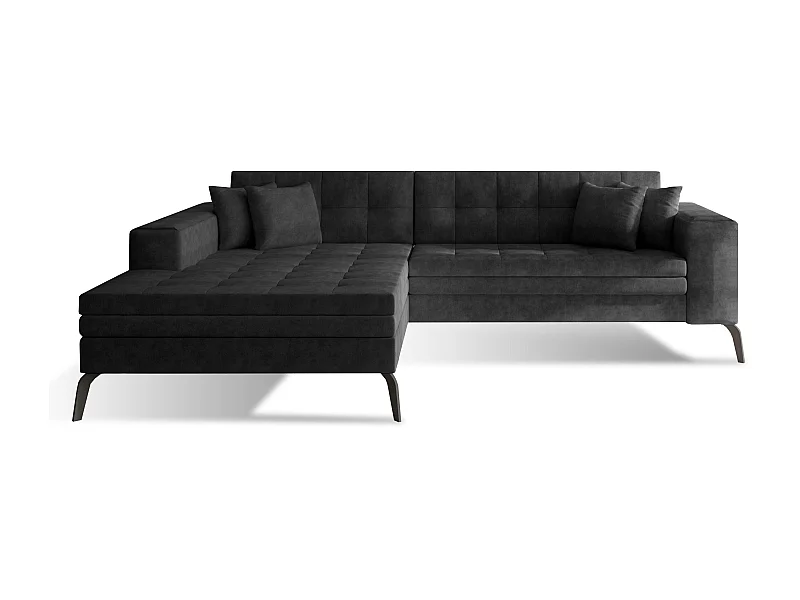 Canapé convertible capitonné angle gauche tissu anthracite et pieds métal noir Lazor 295cm