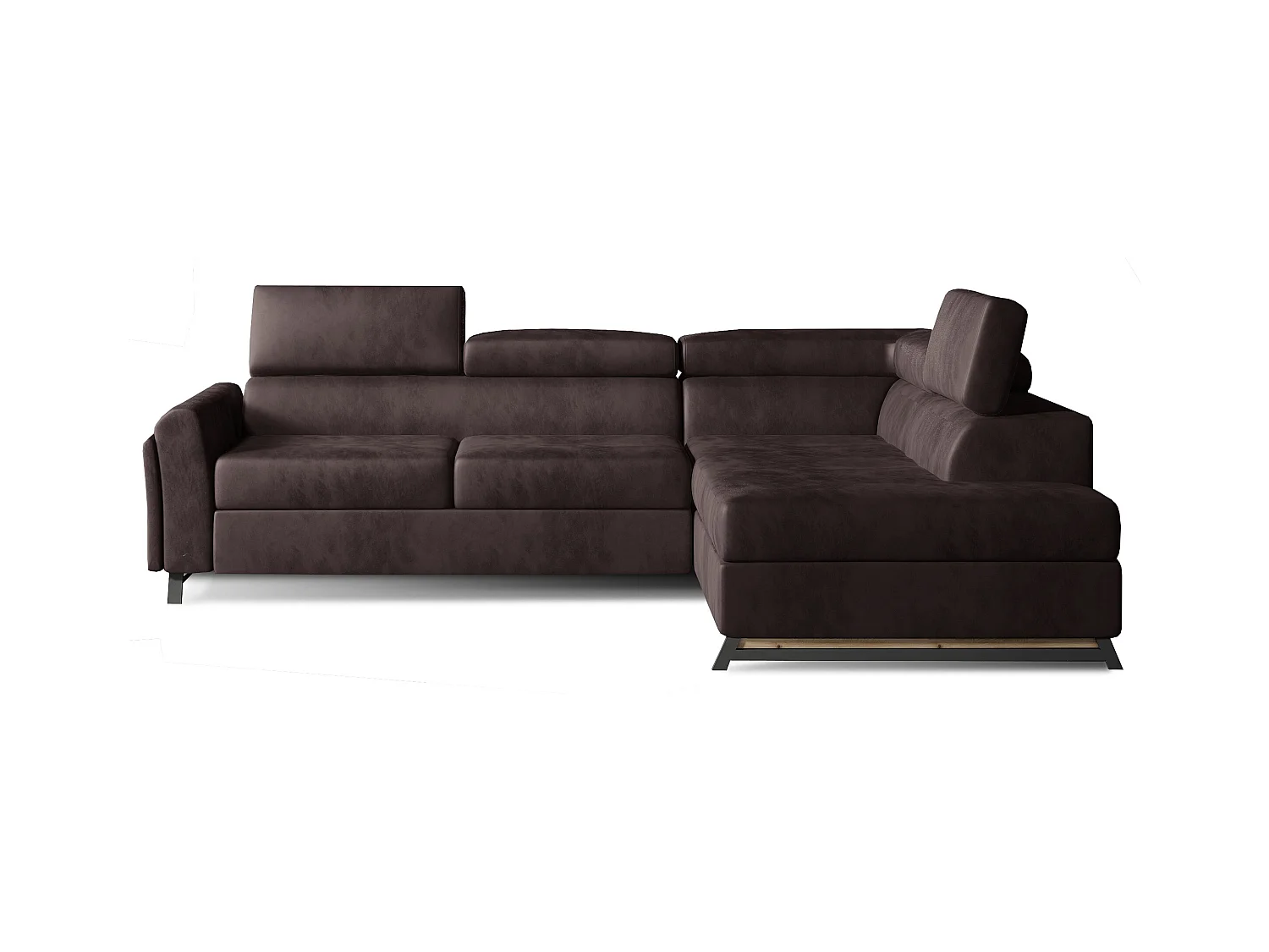 Canapé angle droit convertible velours marron avec têtières réglables Nikos 265cm