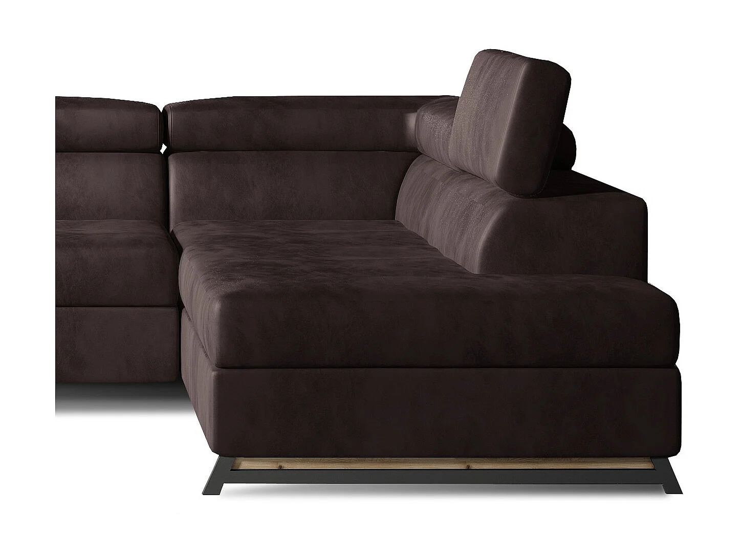 Canapé angle droit convertible velours marron avec têtières réglables Nikos 265cm