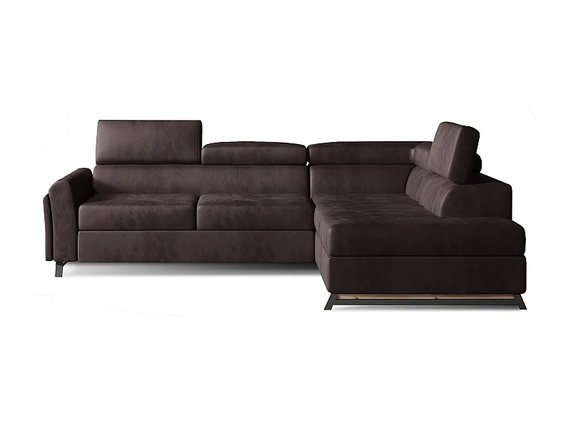 Canapé angle droit convertible velours marron avec têtières réglables Nikos 265cm